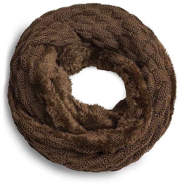 Grin&Bear warmer weicher Loop Schal mit Strick Muster und weichem Fleece Innenfutter A21