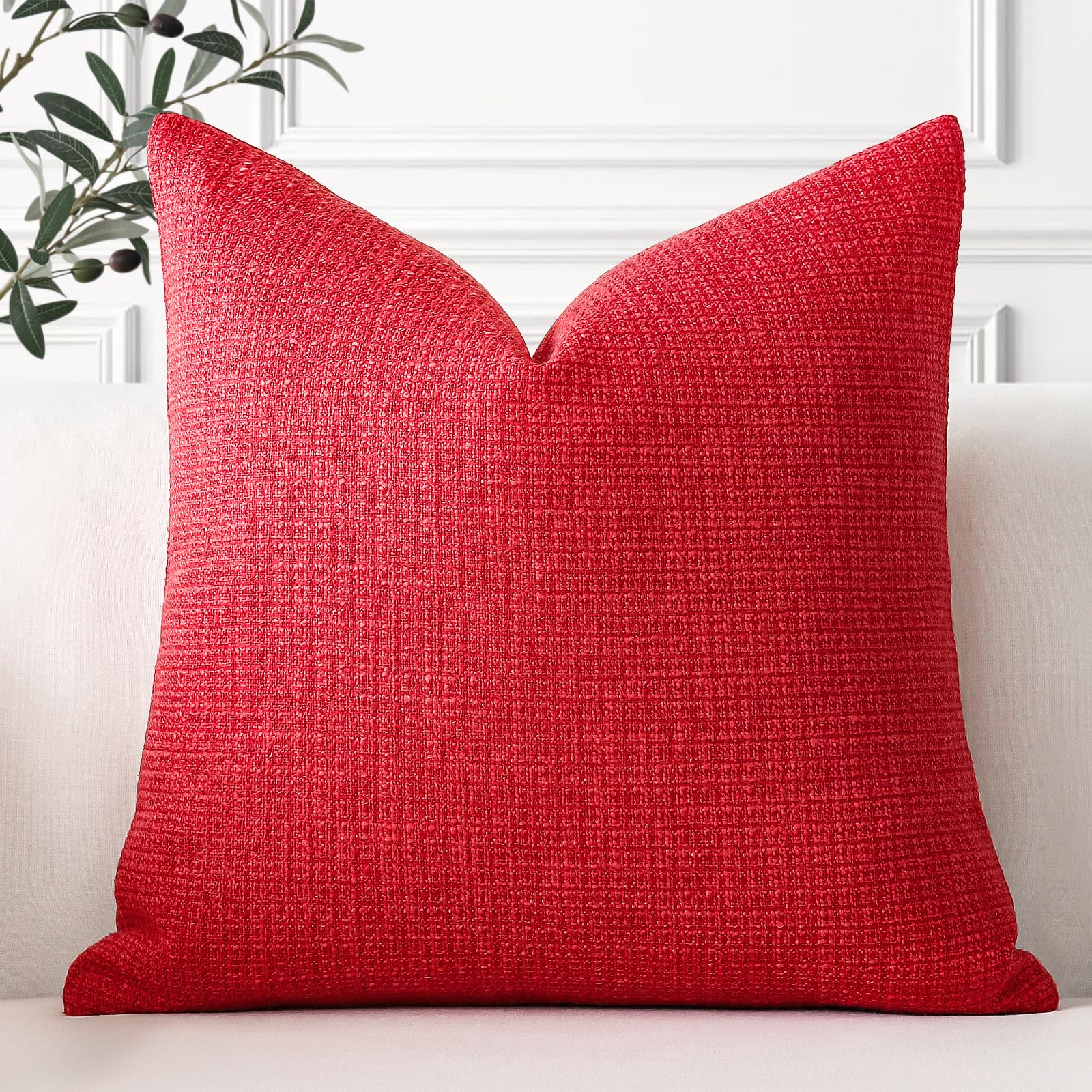 Artscope Linen Cushion Covers Set of 1 Decorative Square Pillowcase Pillow Cover 22x22 Inch for Home Decor Sofa Bedroom Car 55x55cm Red