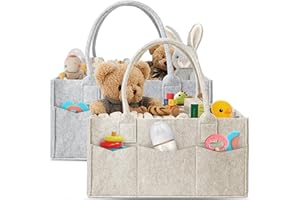 HIPHOP PANDA 2-Pack Diaper Caddy Organizer - Nursery Storage Bin & Car Organizer for Diapers, Wipes, and Baby Essentials - Dual-Color Solid Set (Grey/Oatmeal), Regular Size
