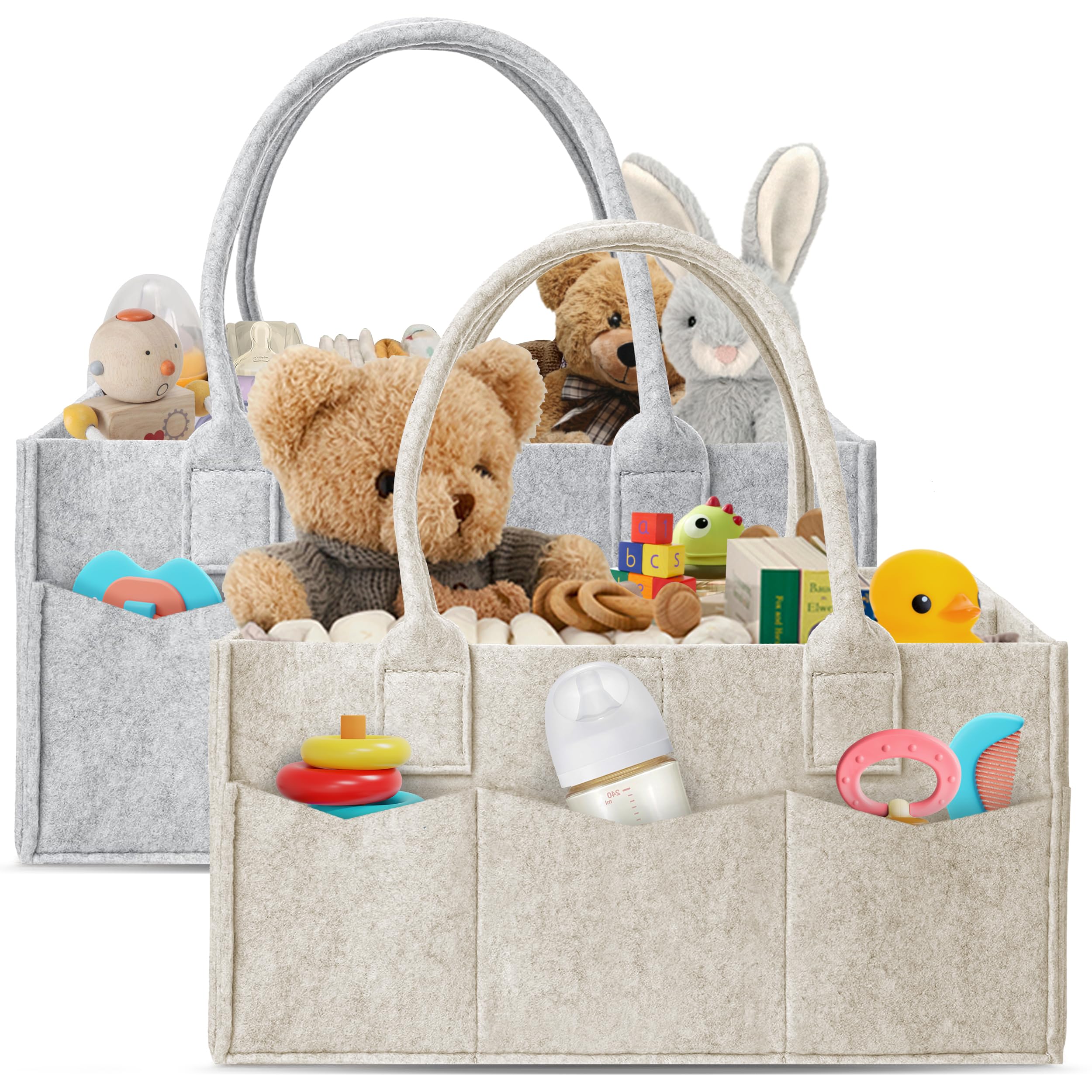 Photo 1 of HIPHOP PANDA 2-Pack Diaper Caddy Organizer - Nursery Storage Bin & Car Organizer for Diapers, Wipes, and Baby Essentials - Dual-Color Solid Set (Grey/Oatmeal), Regular Size