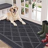 BEQHAUSE Dirt Trapper Door Mat 36" x 60", Doormat Non-Slip Entryway Rugs Washable, Dog Door Mat Stain Resistant and Absorbent Welcome Floor Mat for Front Back Door, Mud Wet Shoes & Paws, Dark Grey