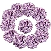 Lansdowns Silk Hydrangea Fake Flower 10pcs DIY Floral Artificial Flower with Stems for Wedding Office Shower Decor Hotel Banquet Home Decor (Fantasy Purple)