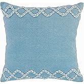 LR Home Geomtric Bordered Solid Throw Pillow, 20" X 20", Blue/Cream