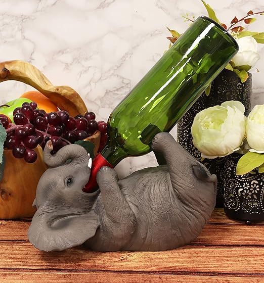 Ebros Kitchen Decor Playful Safari Elephant Wine Bottle