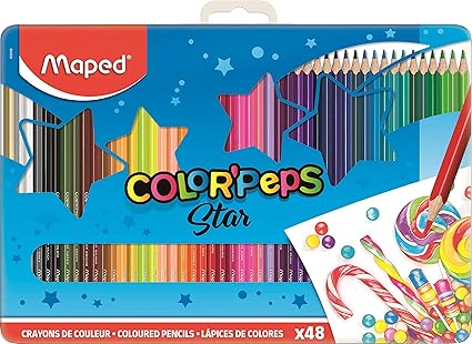 Maped Crayons De Couleur Color Peps 48 Couleurs Vives Crayon Triangulaire Ergonomique Conforme A La Reglementation Des Jouets Grande Boite Metal De 48 Crayons En Bois Amazon Fr Fournitures De Bureau