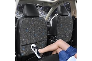 Pirador Diamond Bling Car Seat Kick Mats with Storage – Back Seat Protectors with Sparkly Rhinestones for Girls & Women, Crystal Kick Covers for Automotive Interior Accessories Black 2pcs