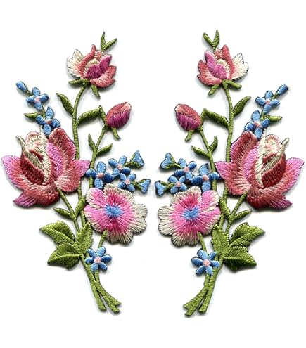 Pair of Delicate Lace Roses Patches, Iron-on or Sew In. Large Patch