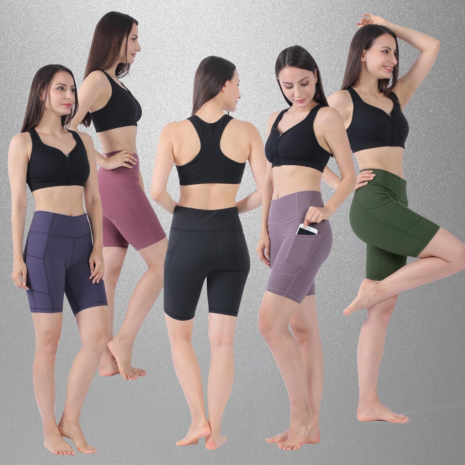 JPGO Yoga Shorts for Women, High Waist Stretch Athletic Home Gym Workout Running Biker Shorts with Pocket: Clothing