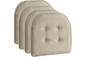 EZKAMFORT Chair Cushions for Dining Chairs, Set of 4 Comfortable Pads Memory Foam Chair Cushion, Slip Resistant Backing, 17x16 inches Washable Indoor Kitchen Chair Pads Seat Cushions (4pcs, Dark Beige)