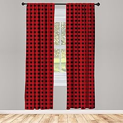 Lunarable Gingham Curtains, Scottish Kilt Print