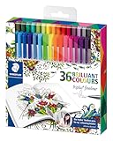 Staedtler Fineliner triplus, dreikant, Set mit 36 brillanten Farben, Promotion 26 + 10 gratis, hohe Qualit&auml;t Made in Germany, superfeine Spitze, ca. 0.3 mm, Johanna Basford Edition, 334 C36JB