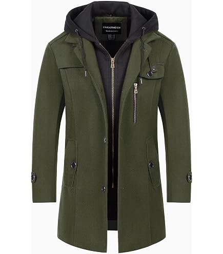 CHARTOU Men's Thermal Single Breasted Wool Blend Coat Business