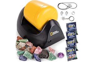 NATIONAL GEOGRAPHIC Starter Rock Tumbler Kit - Includes Rough Gemstones, 4-Stage Silicon Carbide Polishing Grit, Jewellery Fa