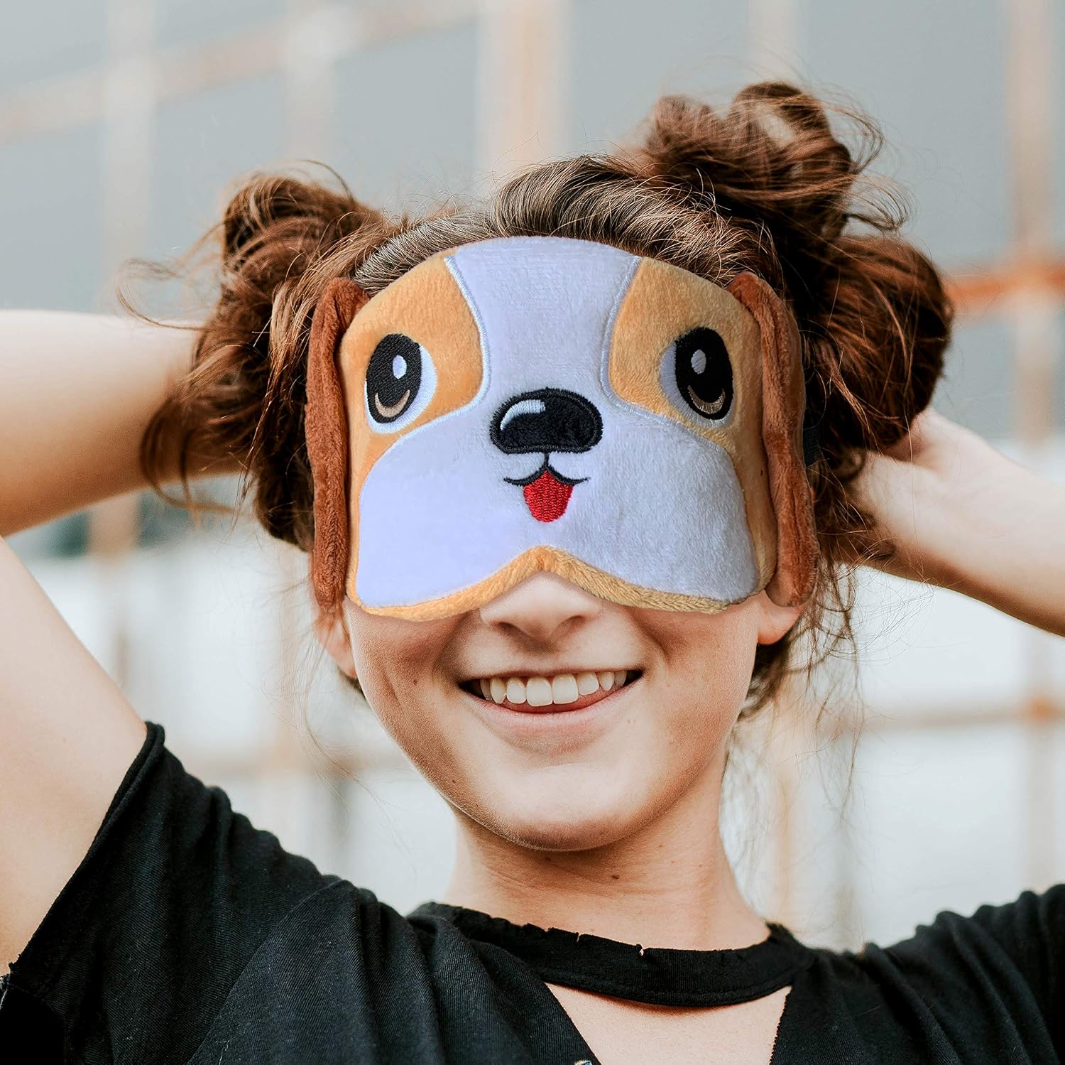Fluffy Animal Eye Mask for Sleeping - (Beagle) Adjustable Strap Sleep Mask - Image 5