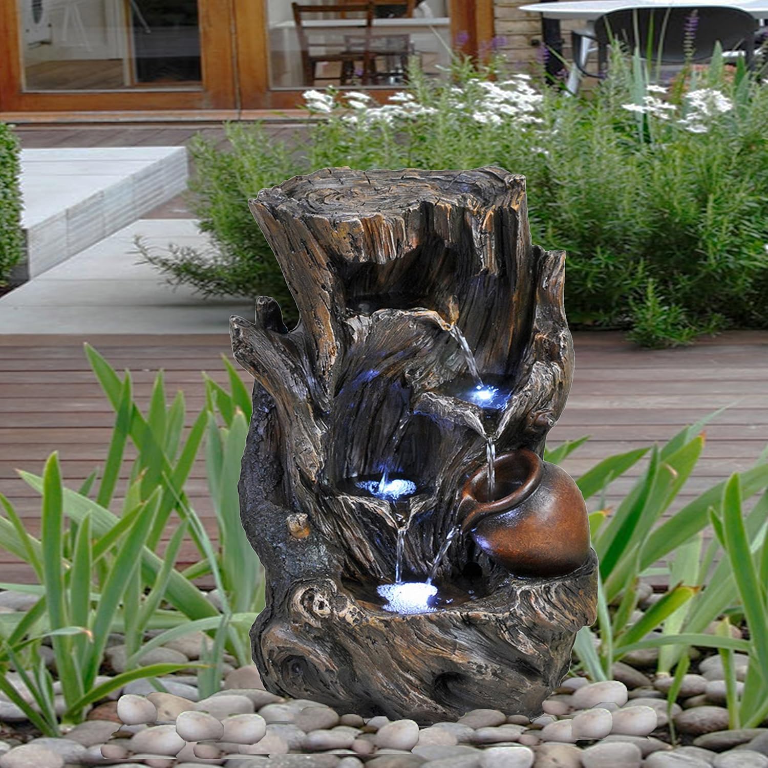 GEEZY Garden Water Feature LED Fountain Indoor/Outdoor Cascading