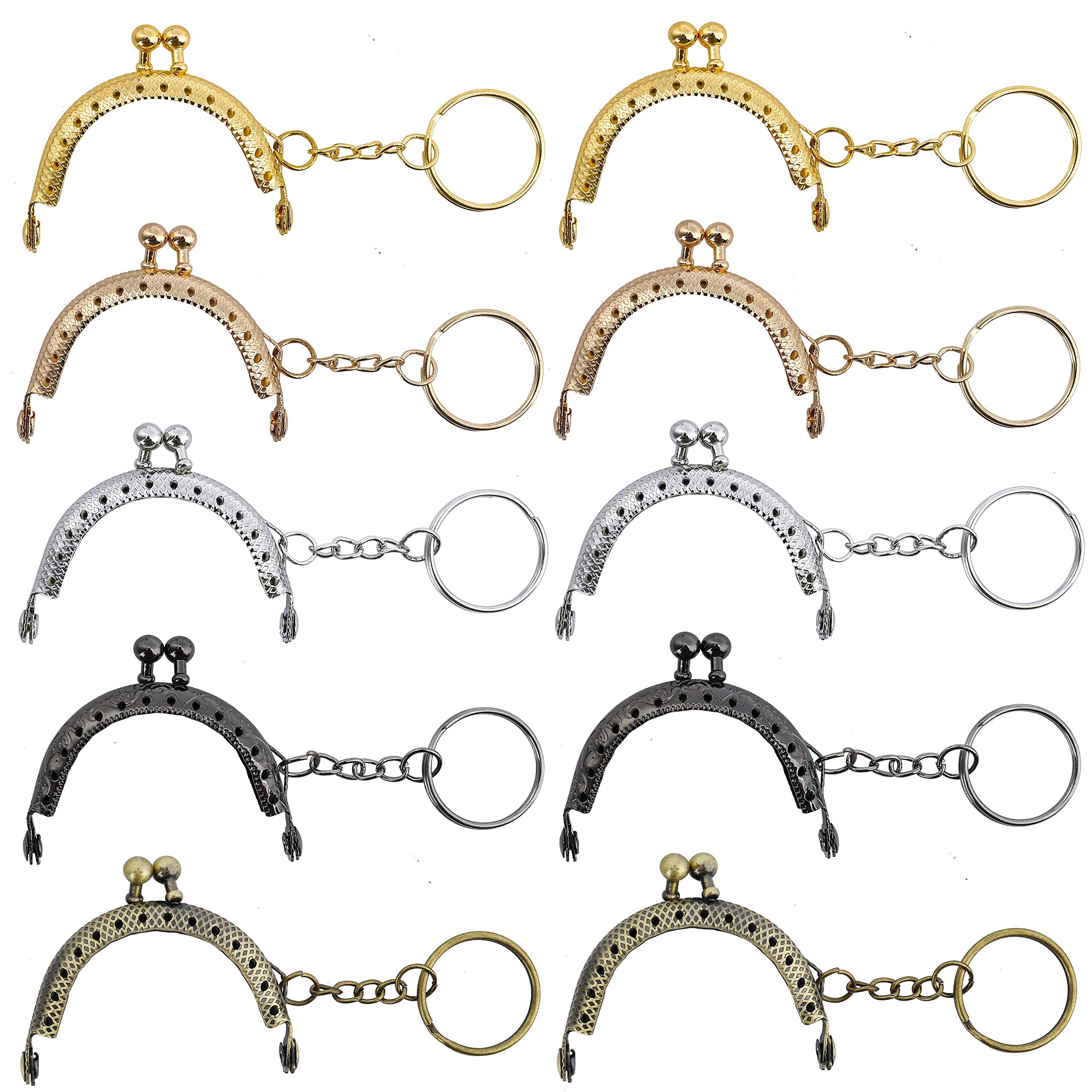 MengH-SHOP Kiss Clasp Lock Retro Metal Purse Frames 5cm Semicircular Embossed Coin Bag Frame with Key Ring for Purse Making DIY Sewing Craft Projects 10 Pieces (5 Colors) — image 1