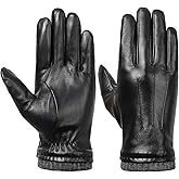 isilila Italian Sheepskin Leather Gloves for Men, Winter Warm Fleece Lined Touch Screen Driving Glove
