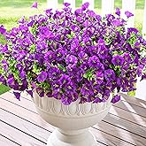 Waipfaru Artificial Flowers for Outdoors, 24 Bundles Faux Plants Outdoor, UV Resistant Artificial Plants Outdoor, Silk Petunias Fake Flowers for Outside Home Decor Planter Porch Decoration, Purple