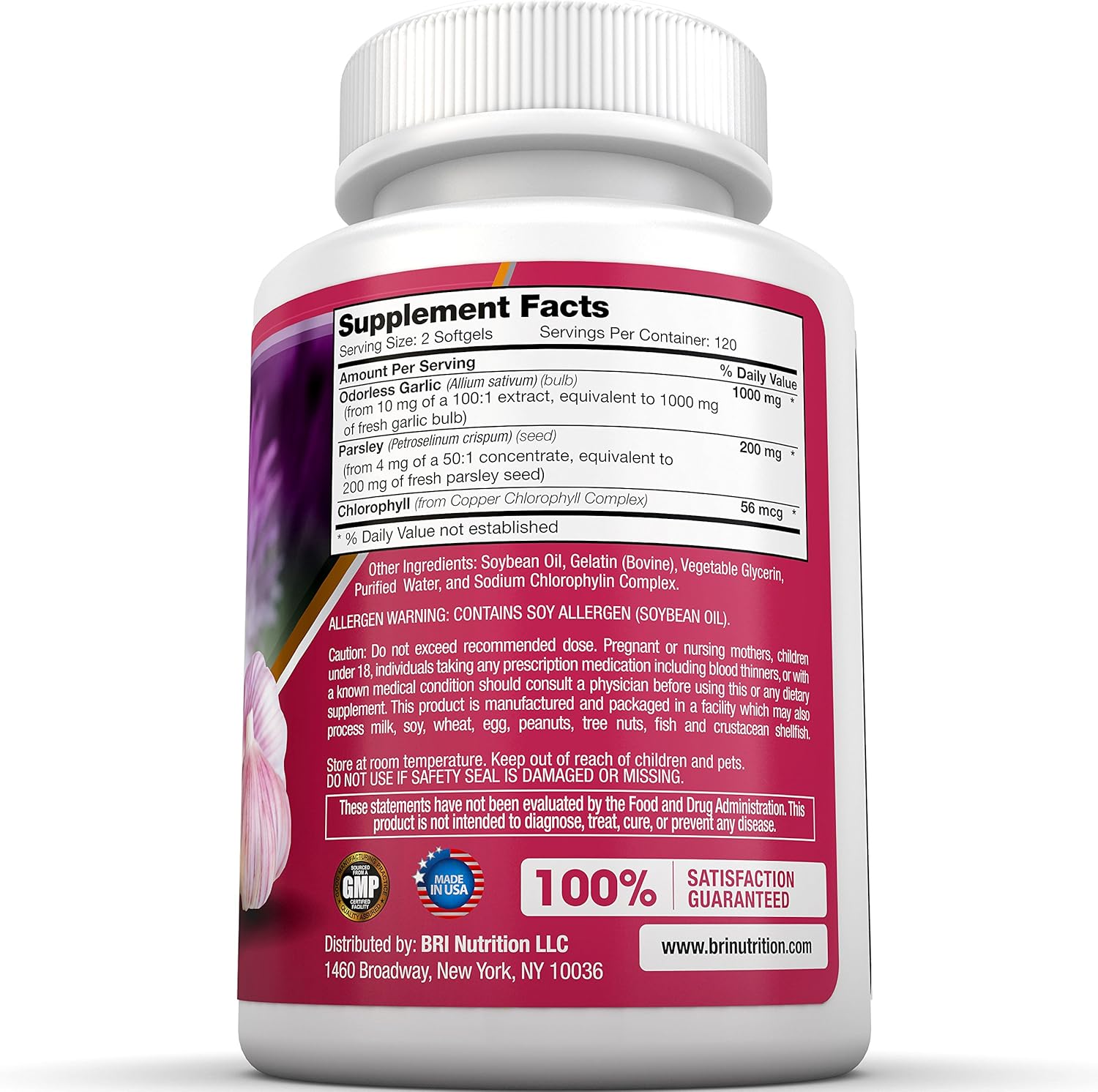 BRI Nutrition Odorless Garlic - 240 Softgels - 1000mg Pure and Potent Garlic Allium Sativum Supplement (Maximum Strength) - 120 Day Supply: Health & Personal Care