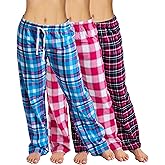Active Club 3 Pack Cotton-Blend Flannel Pajama Pants for Women, Flannel Plaid PJ Pants for Women for Sleep and Lounge (S-2X)