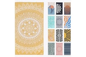 FESHKA Sand Free Turkish Beach Towel (37 x 67) Quick Dry Bath Towel, Oversized Beach Blanket, Lightweight for Travel - Made with 100% Organic Turkish Cotton - Sunflower (Yellow)