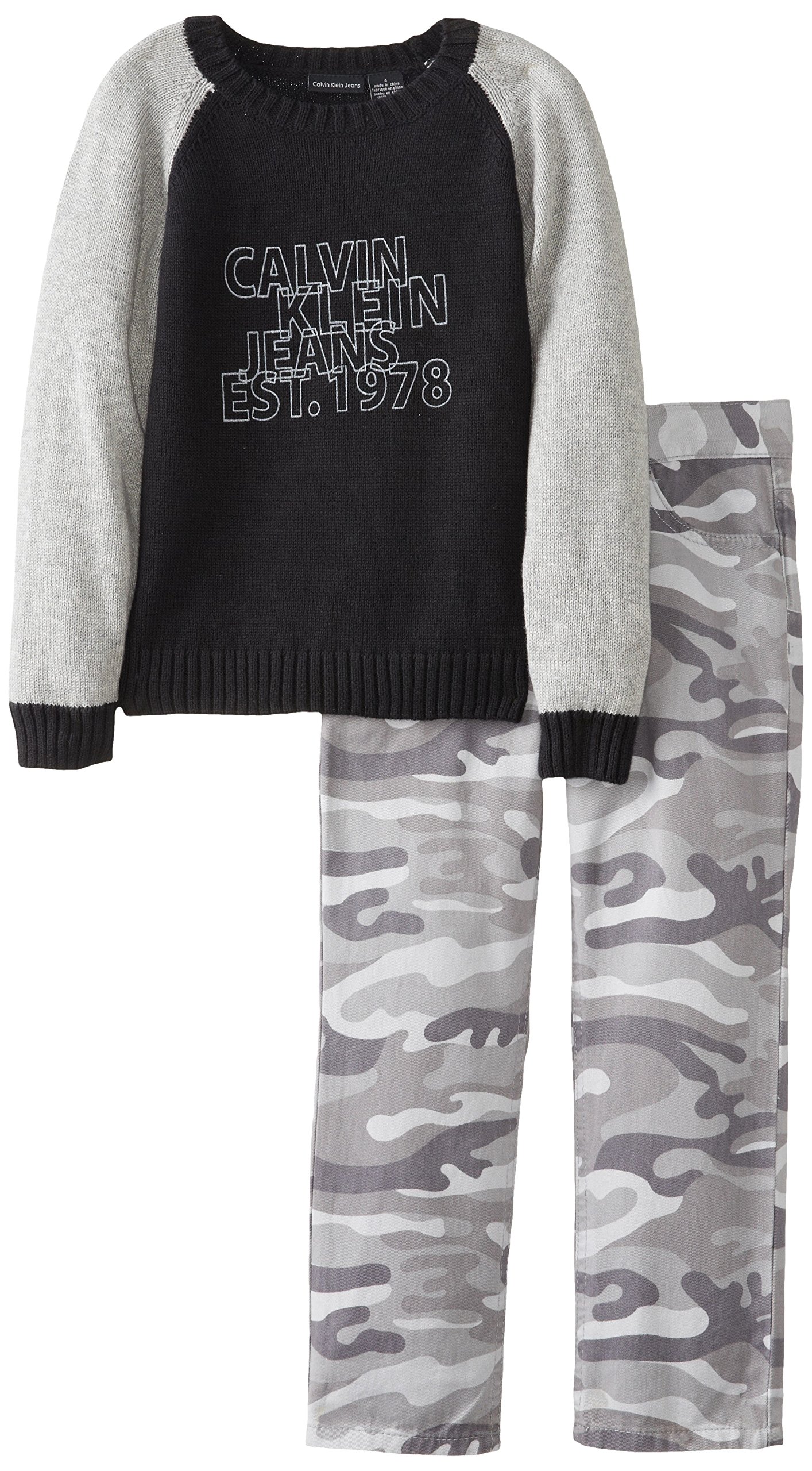 Calvin Klein Little Boys Black Sweater With Camo Pant Two