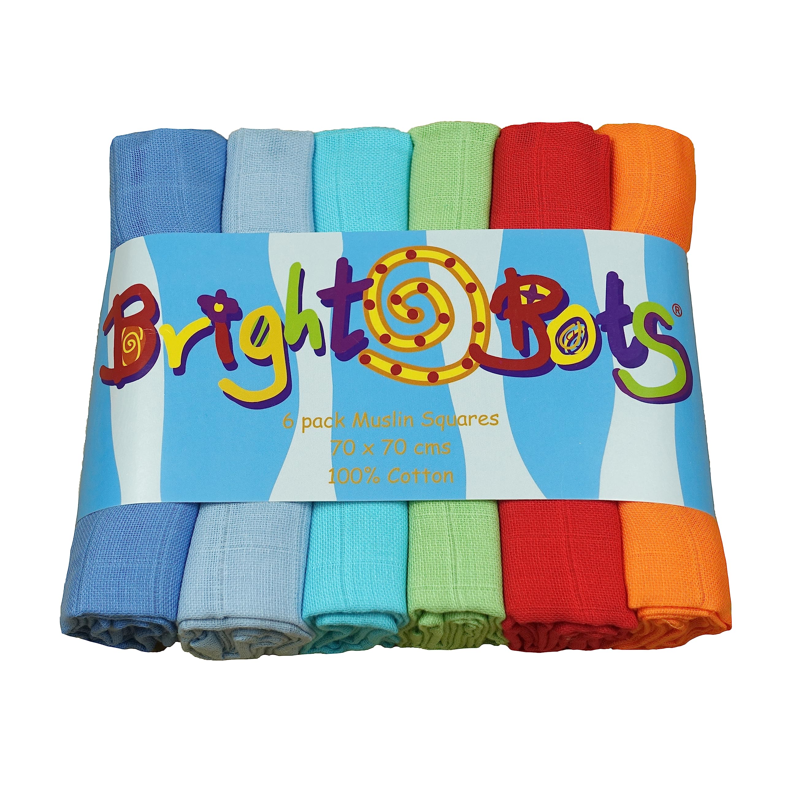 Bright Bots Baby Muslin Squares Burp Cloths Absorbent and Breathable Muslin Cloths Pure Soft 100% Cotton 70cm, Pack of 6 (Boys Combo)
