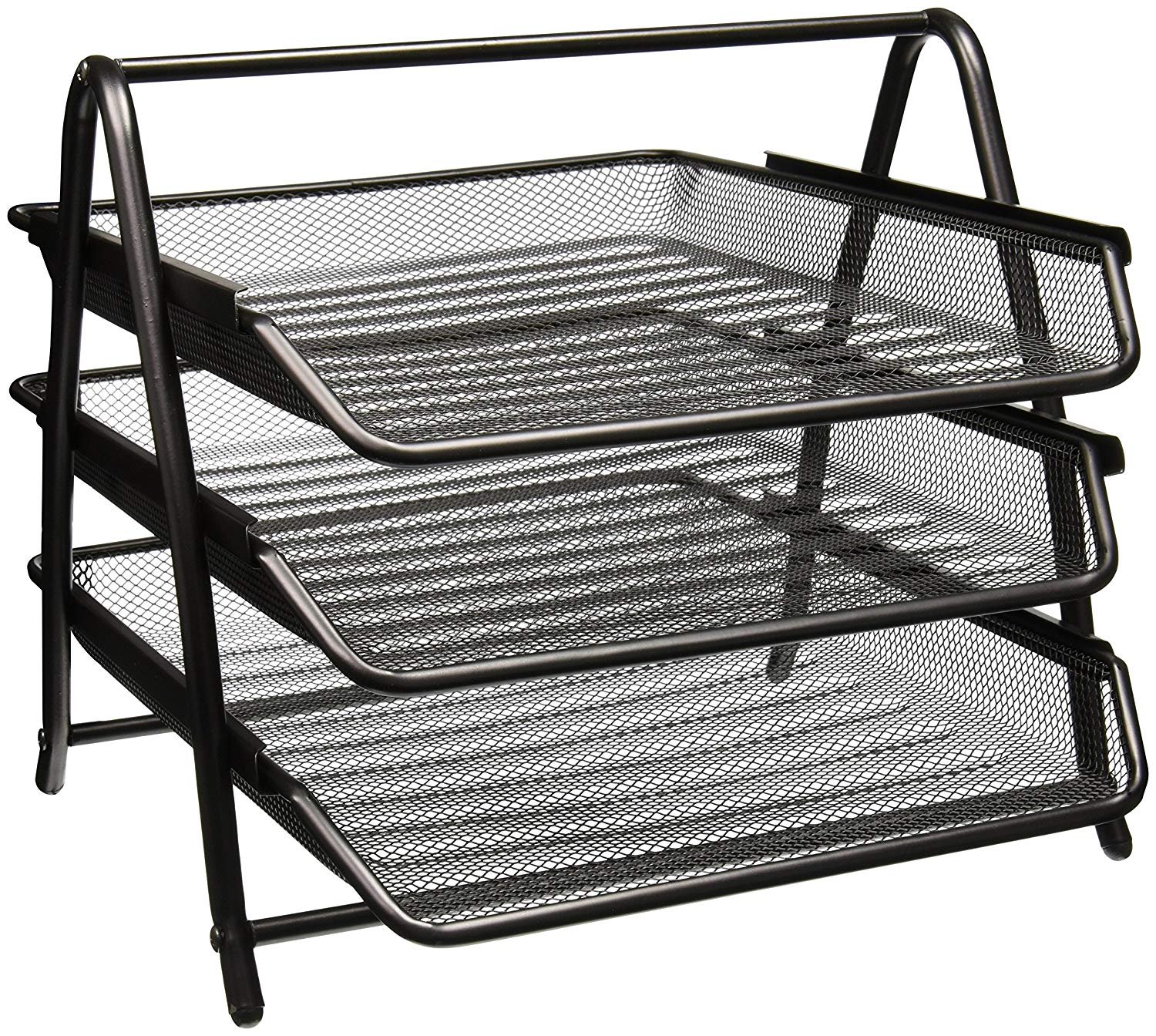 Zuvo Mesh Desk Organiser 3 Tier Letter Tray - Black Metal File Organiser for Office - Stackable Paper Tray for Document Storage - A4 Desktop Desk Tidy Office Accessories