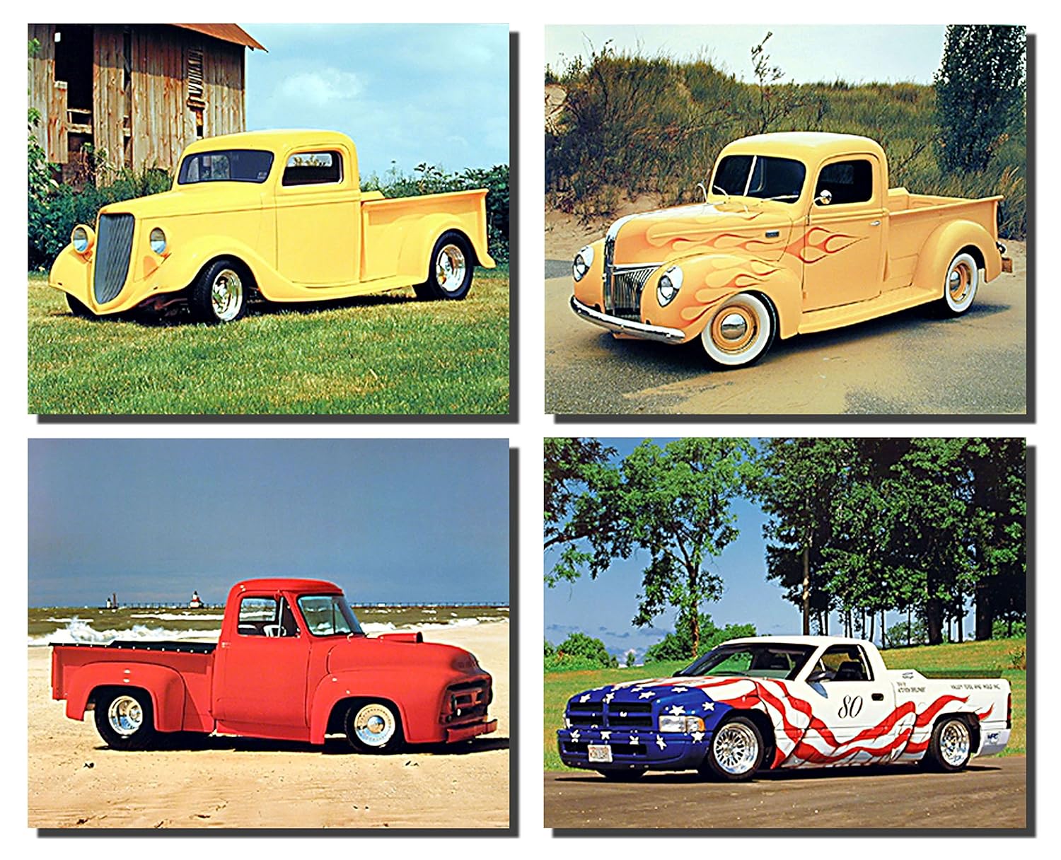 Wall Decor Picture Vintage Automobile Ford Truck, Dodge Pickup 8x10 Four Set Art Print Posters