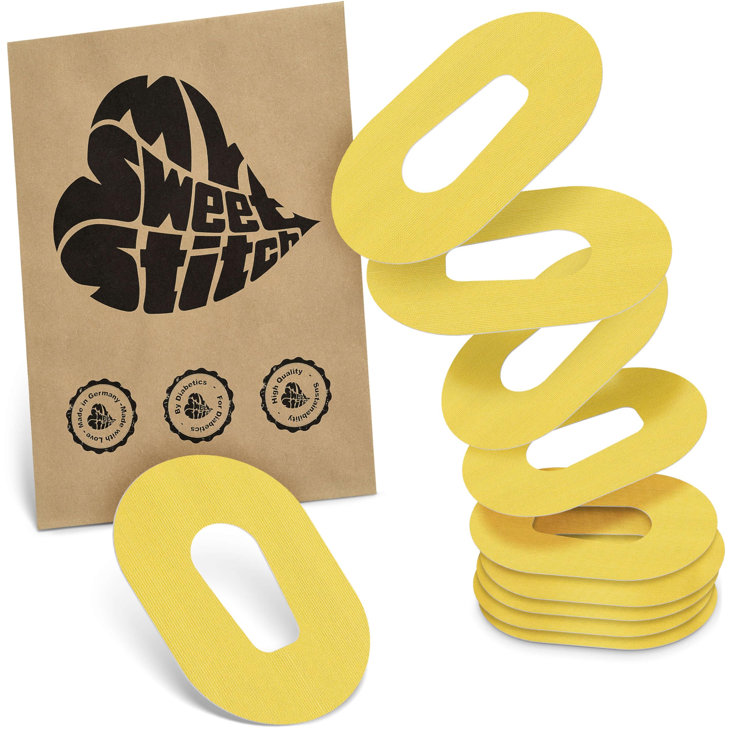 MySweetStitch - 10 x Dexcom G6 Patches, Overpatch Ø 70 x 55mm, Waterproof, Breathable, Skin-Friendly, Made in Germany, Yellow