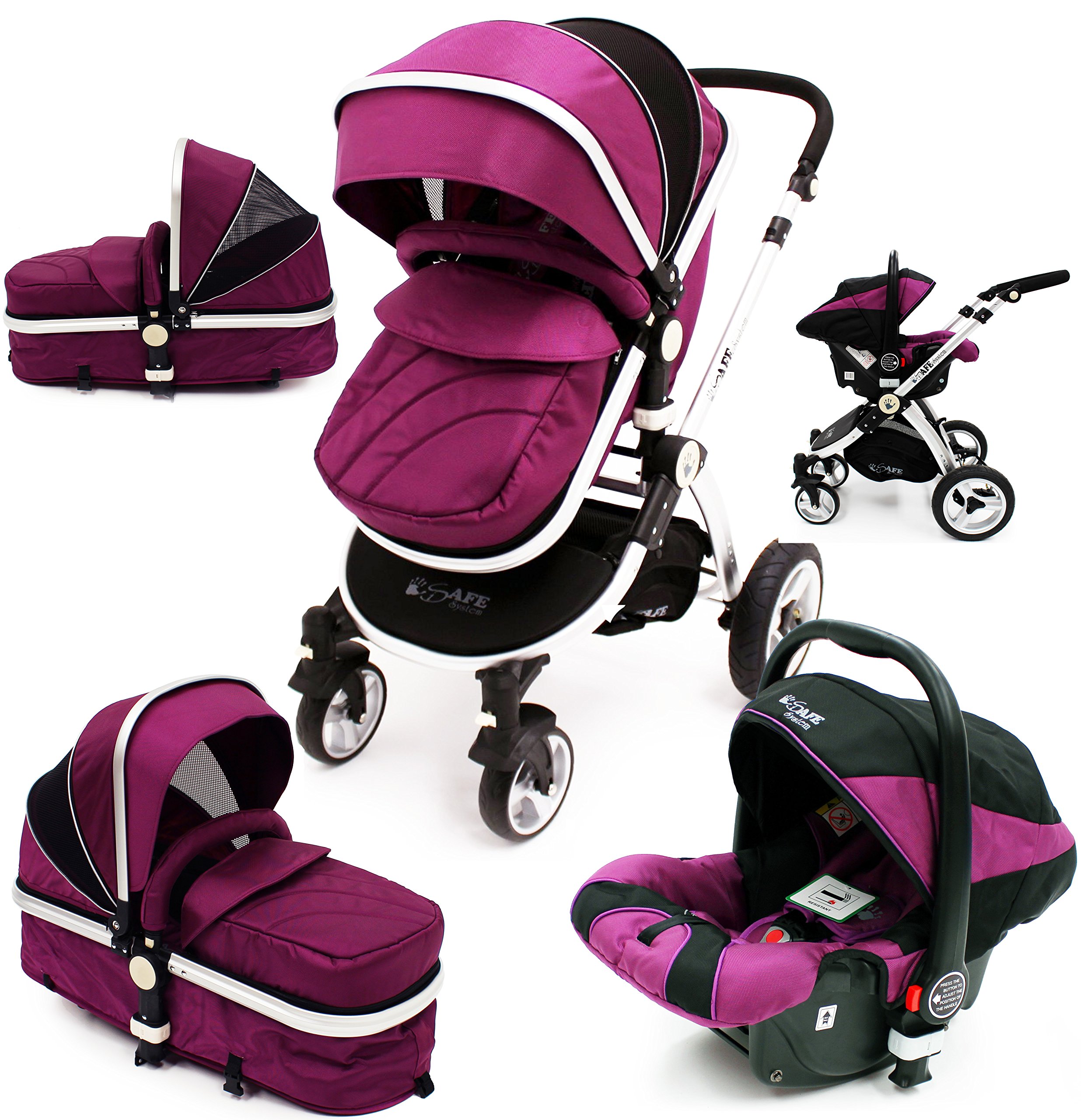 iSafe System Plum Trio Travel System Pram & Luxury Stroller 3 in 1