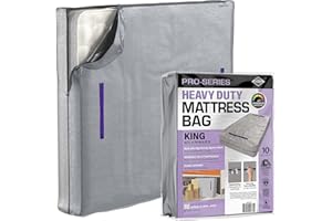 KING-A-MA-JIGS (King) 10 Mil Thick - Moving and Storage Mattress Bag w Zipper and 8 Carrying Handles - Waterproof - UV Resistant - Heavy Duty - Long Lasting (Silver, King)
