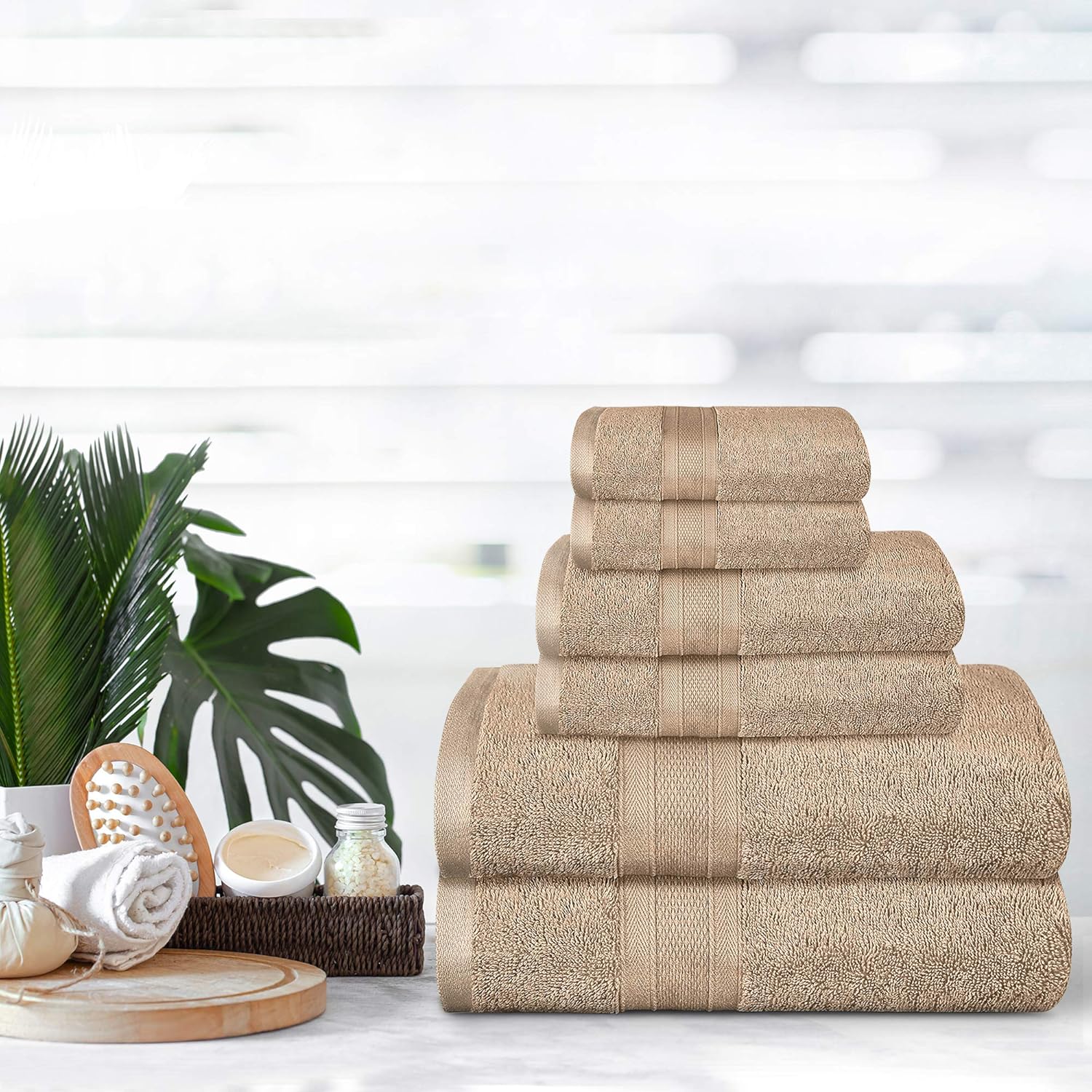 TRIDENT Soft and Plush, 100% Cotton, Highly Absorbent, Bathroom Towels, Super Soft, 6 Piece Towel Set (2 Bath Towels, 2 Hand Towels, 2 Washcloths), 500 GSM, Acorn: Kitchen & Dining
