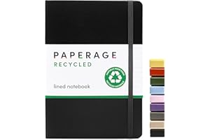 PAPERAGE Recycled Lined Journal Notebook, (Black), 160 Pages, Medium 5.7 inches x 8 inches - 100 gsm Thick Paper, Hardcover