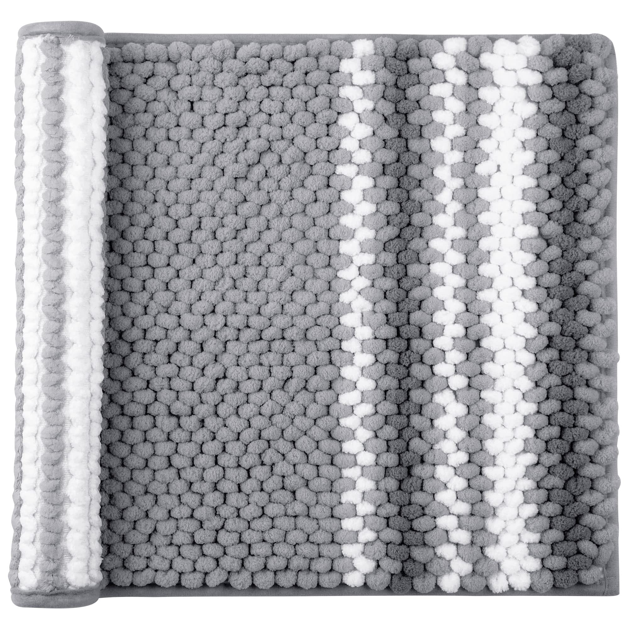 PiccoCasa Extra Soft Chenille Bath Mat 43 x 61cm, Dark Gray and White Bathroom Mat - Absorbent Bath Mats Rugs for Bathroom and Floor, Machine Washable
