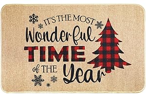 Erweicet Christmas Door Mat Xmas Welcome Christmas Mat Non-Slip and Washable Winter Doormat Rubber Back Snowflakes Door Mat Rugs for Indoor Outdoor(Red and Black Lattice Christmas Tree Pattern)