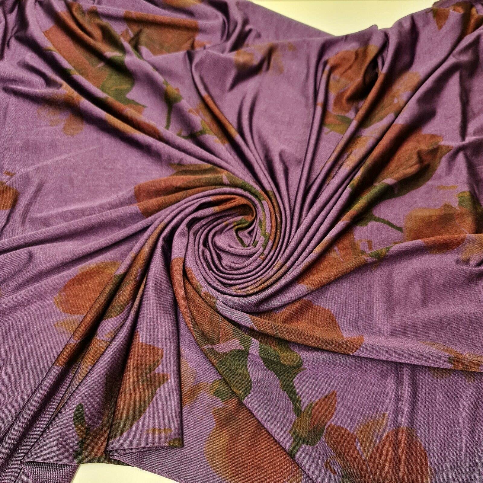 Plain/Printed ITY Spandex Jersey Elastane Stretch Dress Leggings Fabric 58" - 150cm Wide Sold As 1 Meter Pre - Cut Lengths (Plum Floral)