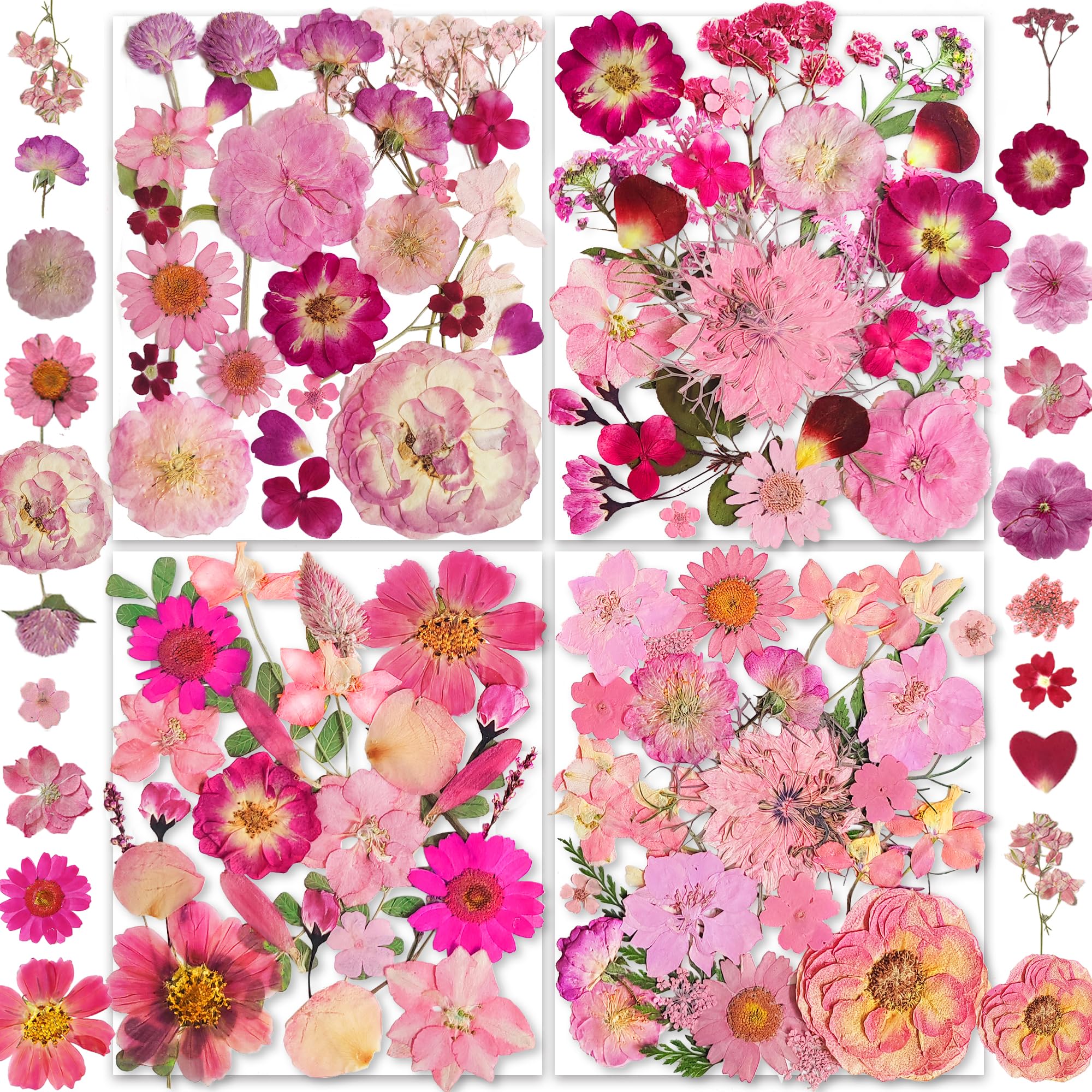 YouthBro 35 Types 146PCS Pink Dried Pressed Flowers with Butterfly Stickers Real Nature Flowers Set for Resin Jewelry Candle Soap Vase Making Nail Card Scrapbook Art Craft Floral Decors