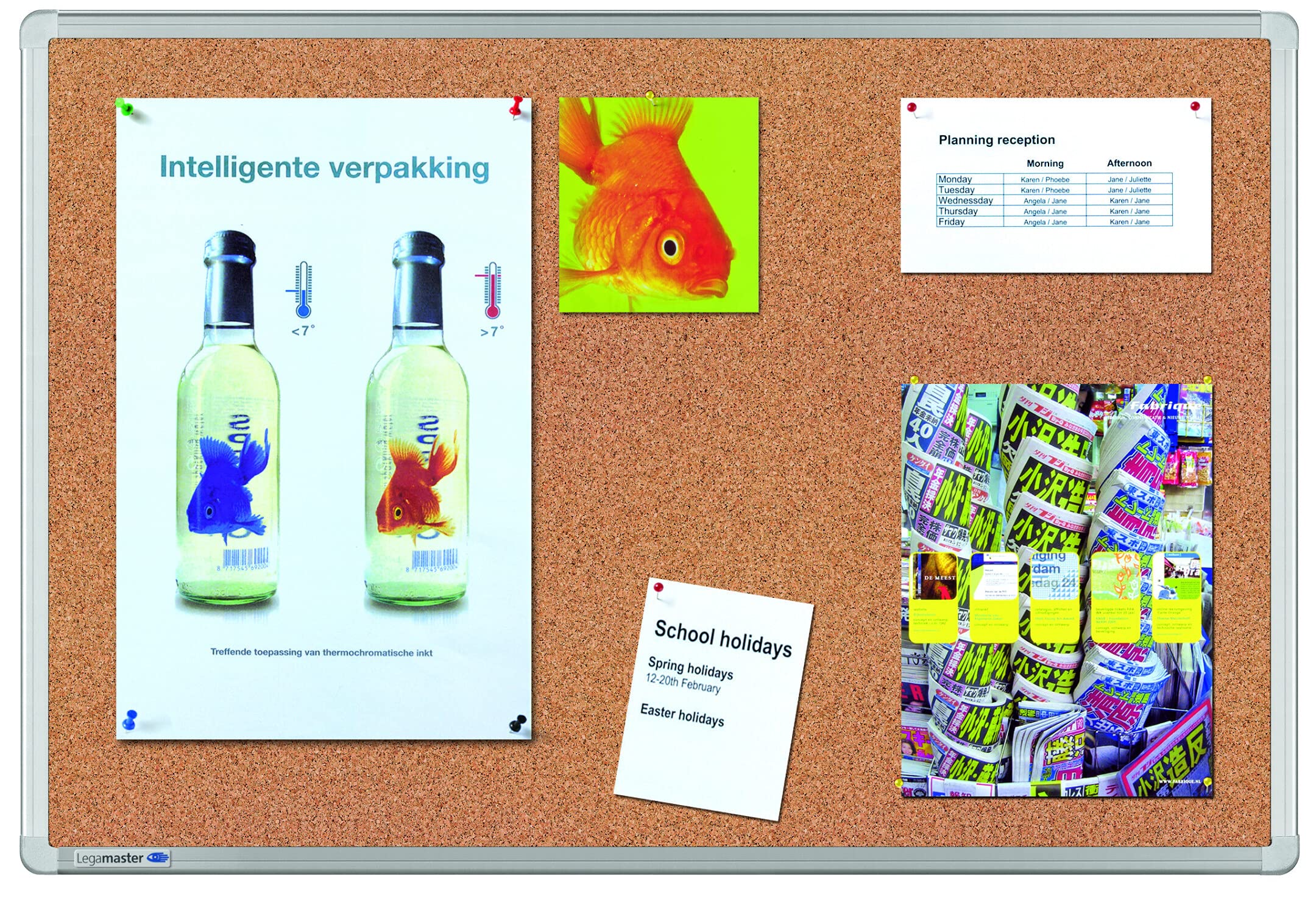 Legamaster Universal Cork board - 60x90cm - pinboard to hang up including wall bracket - made of natural cork with aluminium frame for attaching notes