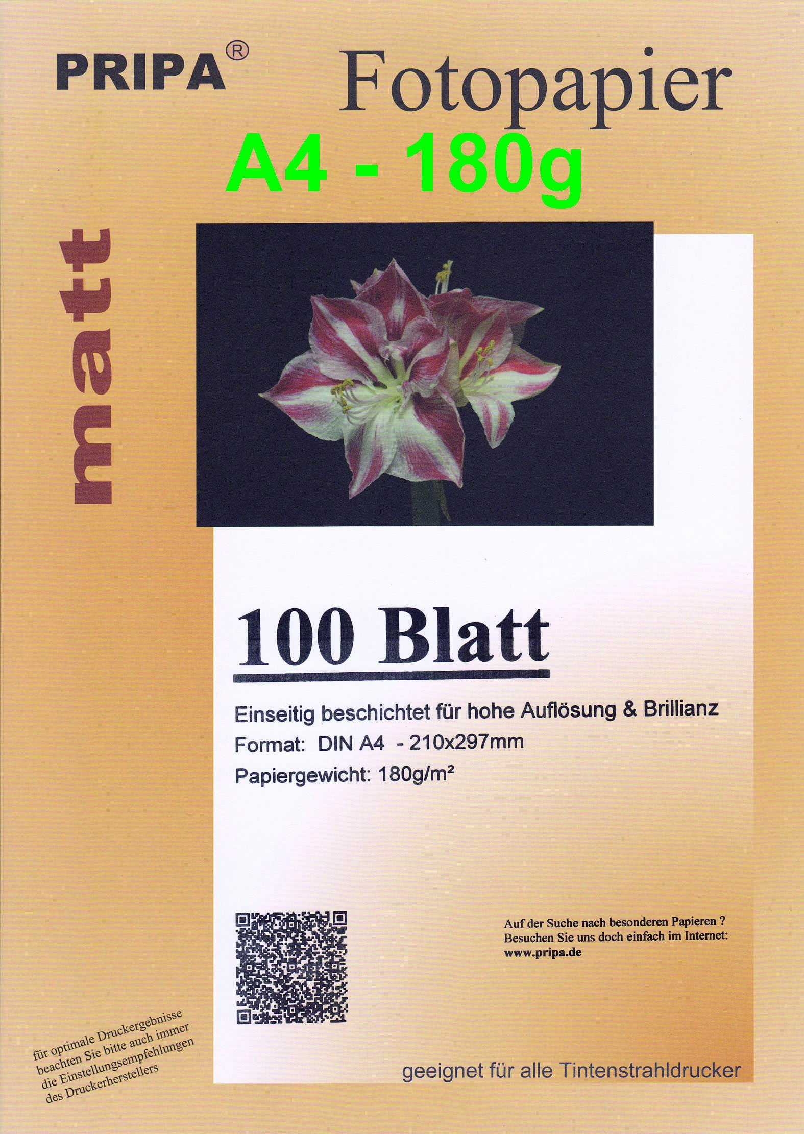 matte Photo Paper 180g-100Blatt -A4