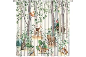 YCness Forest Animal Kids Curtains, Wild Rustic Bear Fox Deer Children Cartoon Window Treatments for Living Room, Watercolor Blackout Drapes 2 Panel Sets,42x45 Inch, Style-8