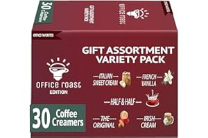 OFFICE ROAST Variety Pack Creamers Liquid Creamer Singles | Gift Assortment Box | Coffee Cream, French Vanilla, Original, Irish Creme, Italian Sweet Creme & Half-Half - No Refrigeration - (Box Of 30)