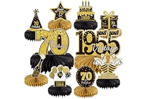 GEXOLENU 10PCS 70th Birthday Decorations Centerpieces for Table Decorations, 2025 Vintage 1955 Honeycomb Table Topper Back in 1955 Birthday Party Decoration for Men and Women (Gold & Black, 70 Years)