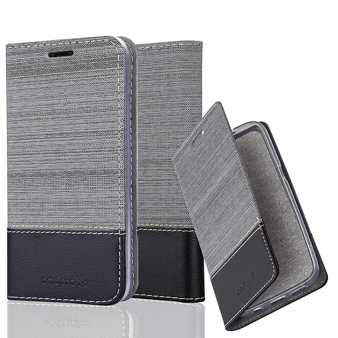Cadorabo Hülle für BQ Aquaris X5 - Hülle in GRAU SCHWARZ – Handyhülle mit Standfunktion und Kartenfach im Stoff Design - Case