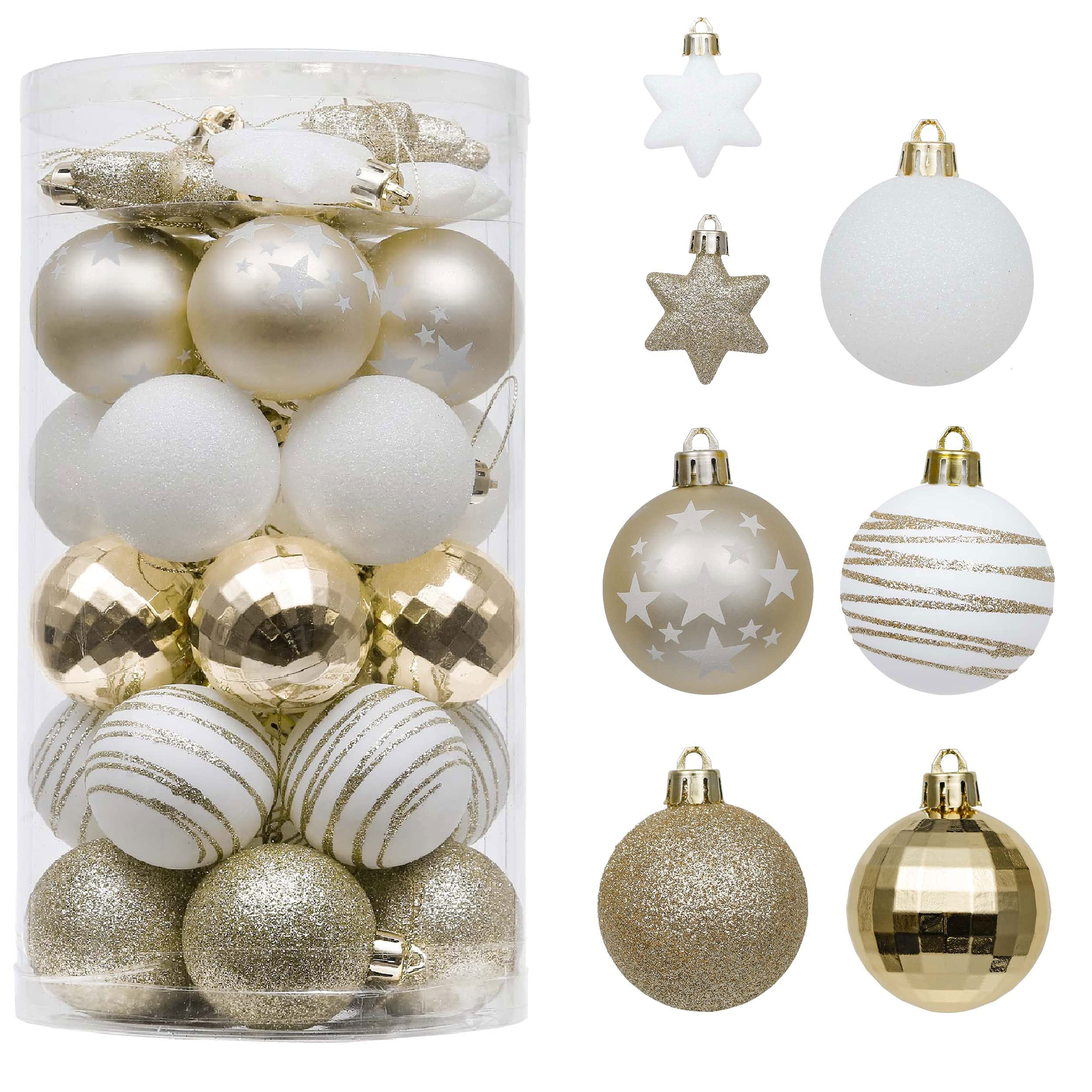Valery Madelyn Gold White Christmas Baubles Tree Decorations - 35pcs 5cm Shatterproof Balls Ornaments for Xmas