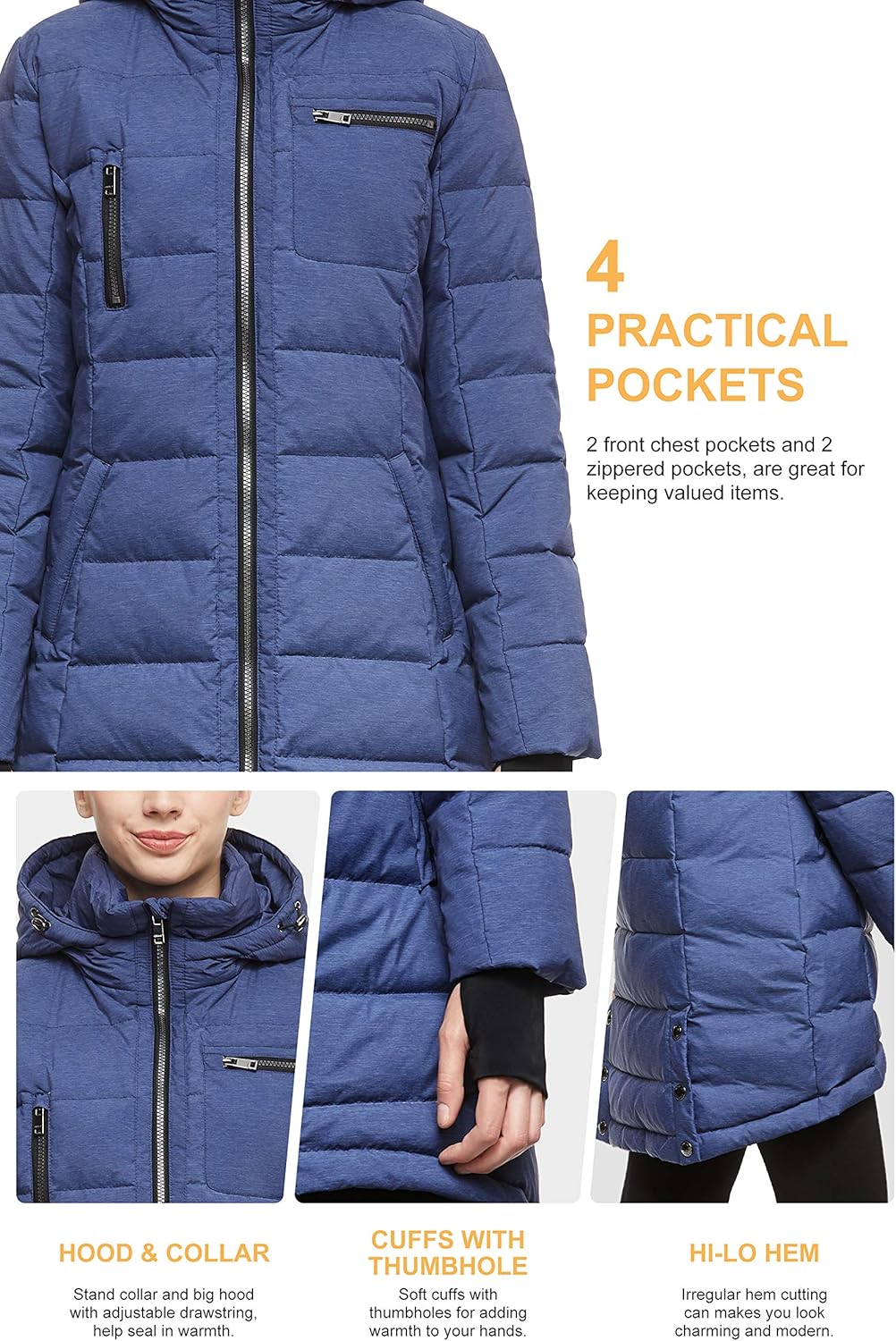 Orolay Women's Down Jacket Coat Mid-Length: Clothing