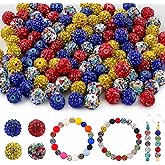 HHCFAST 120Pcs Mixed Color 10mm Rhinestone Beads for Jewelry Making, Red Yellow Blue Round Sparkly Clay Crystal Disco Ball Beads for Necklace Bracelet and DIY Crafts