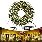 kemooie 300 LED Christmas Lights, 99FT Connective Green Wire Tree Lights, Plug in 8 Lighting Modes with Timer, Waterproof for Indoor Outdoor Patio Garden Wedding Party Decoration (Warm White)