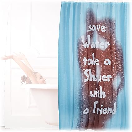 Relaxdays Save Water Turquoise Shower Curtain Washable Fabric