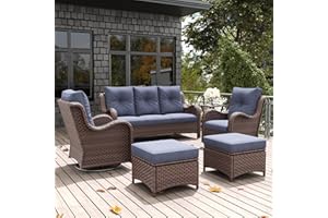 LayinSun 6 Pieces Outdoor Patio Furniture Set, Rattan Wicker Sectional Swivel Rocker Chairs Sets with Ottomans, Swivel Glider Chairs, and Coffee Table